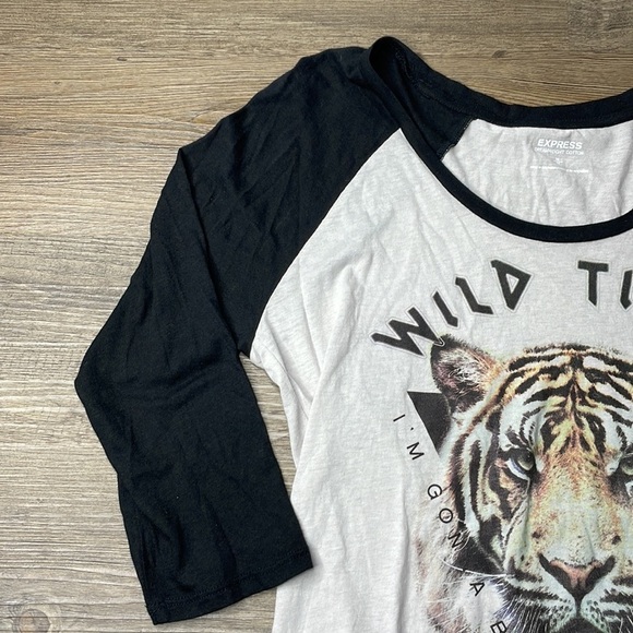 Express Wild Thing Tiger Cream and Black Wild Times Baseball Tee, size medium - Picture 4 of 10
